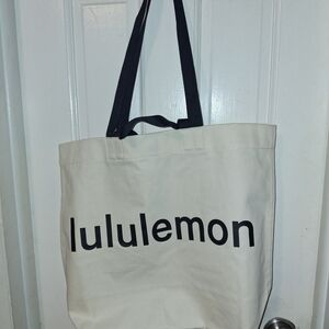 lululemon athletica Cream and Black Tote Bag Double Handle Canvas Tote